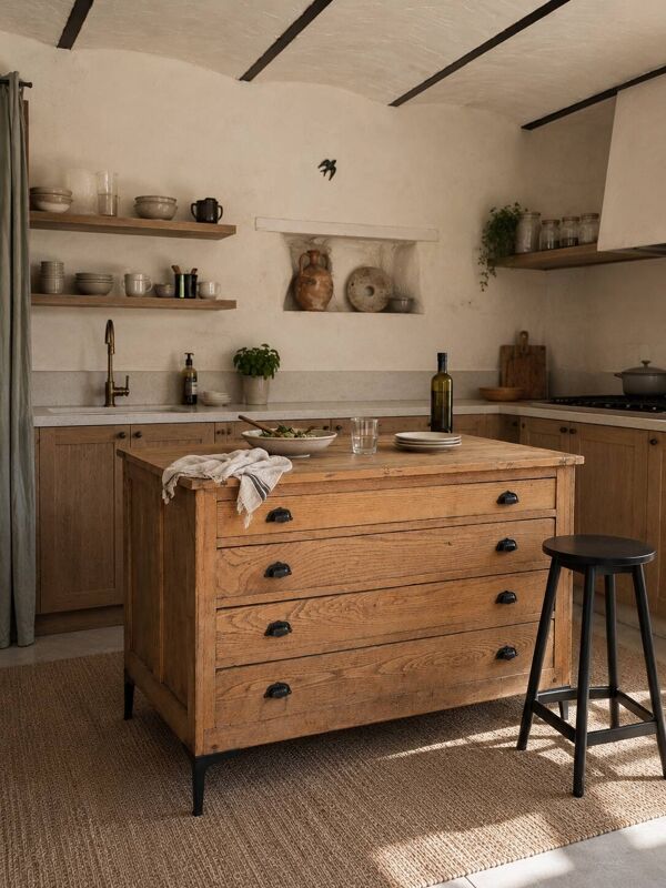 Îlot central de cuisine ancien – Meuble de métier d'architecte