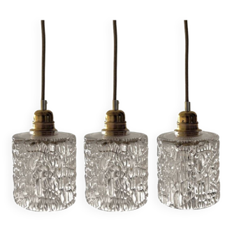 Set of three vintage crystal pendant lights