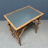Bamboo side table with mirror top from France, 1940s
