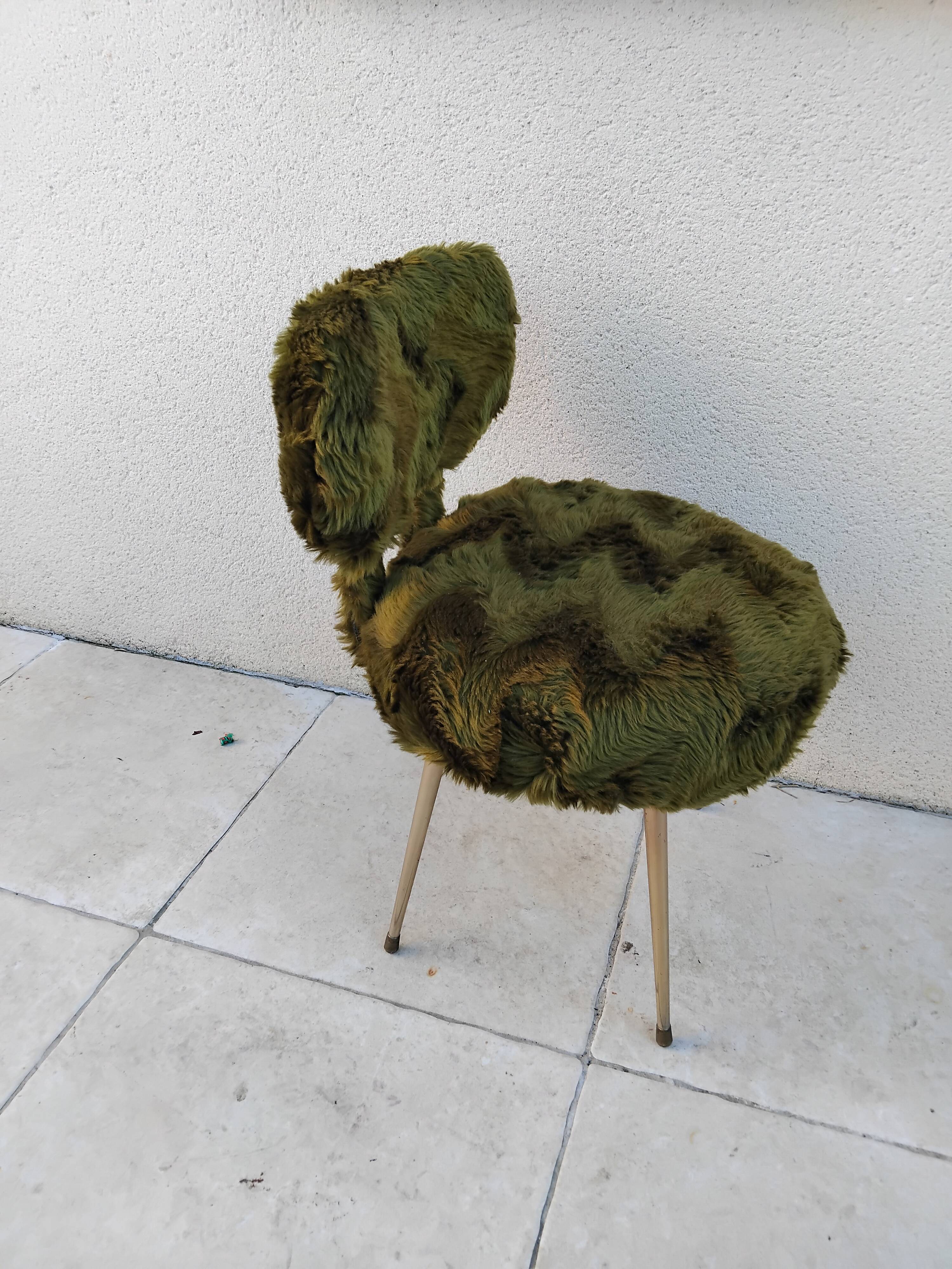 Vintage pelfran green furry chair