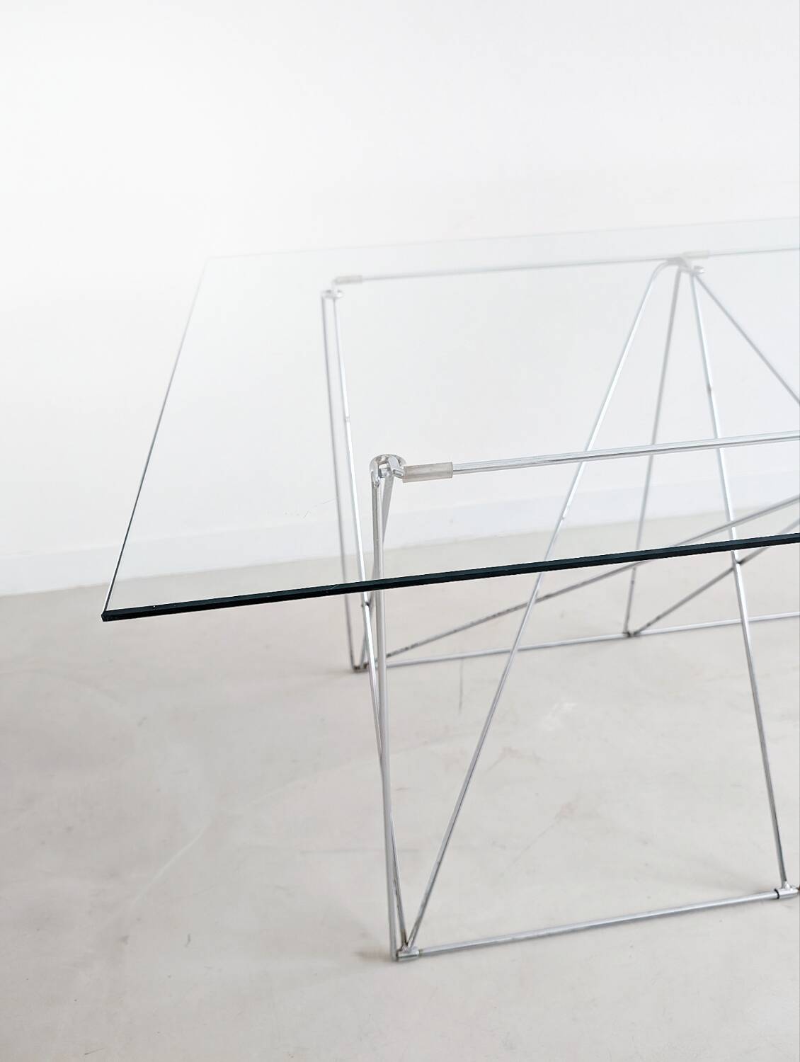 Folding steel and glass dining table by Max Sauze 1970s