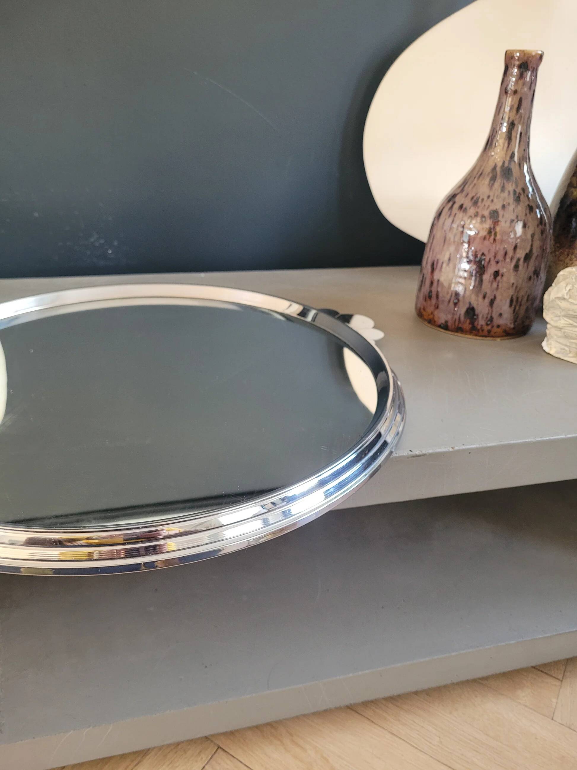 Vintage silver metal mirror tray
