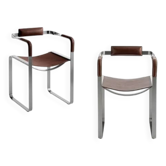 Pair of Wanderlust armchairs with backrest, brown and metal