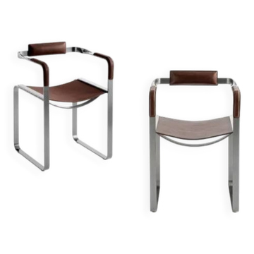 Pair of Wanderlust armchairs with backrest, brown and metal