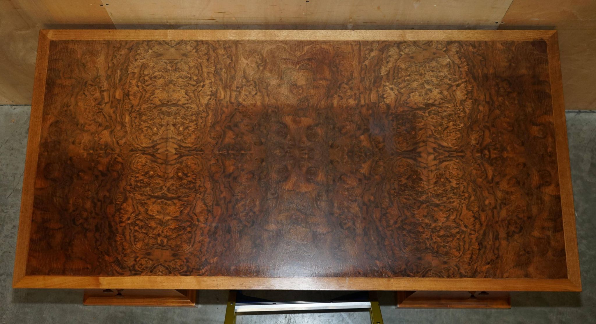 David Linley Burr walnut chest of drawers for light restoration.