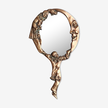 Mirror face to hand in bronze decoration Pierrot and Columbine