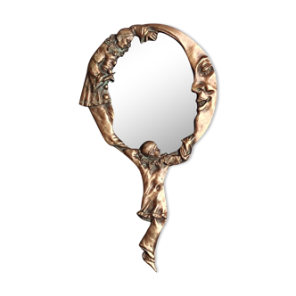 Miroir face à main en bronze décor Pierrot et Colombine