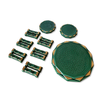 Under plates and doors knives 50s green and gilded ceramic