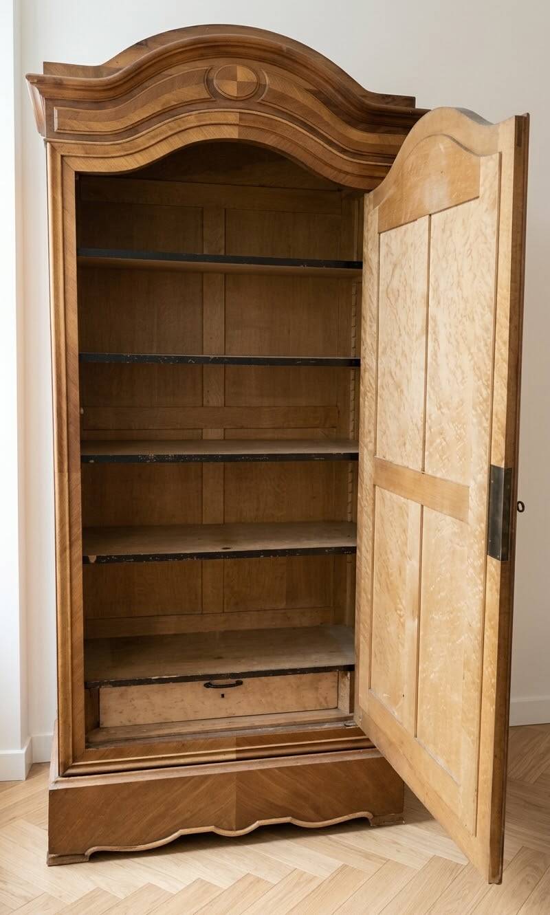 Antique solid wood wardrobe with mirror