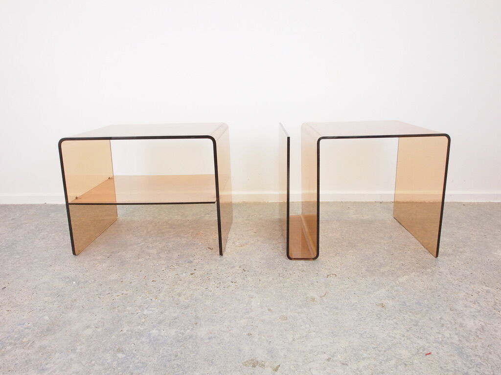 Pair of vintage smoked lucite perspex side tables