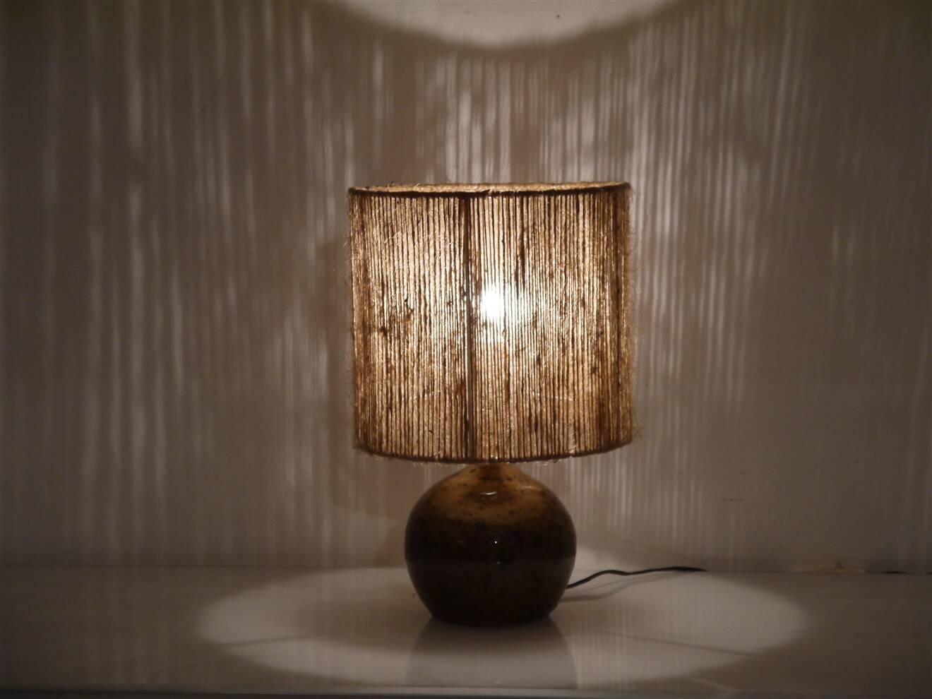 Pyrite stone lamp with rope, 1960