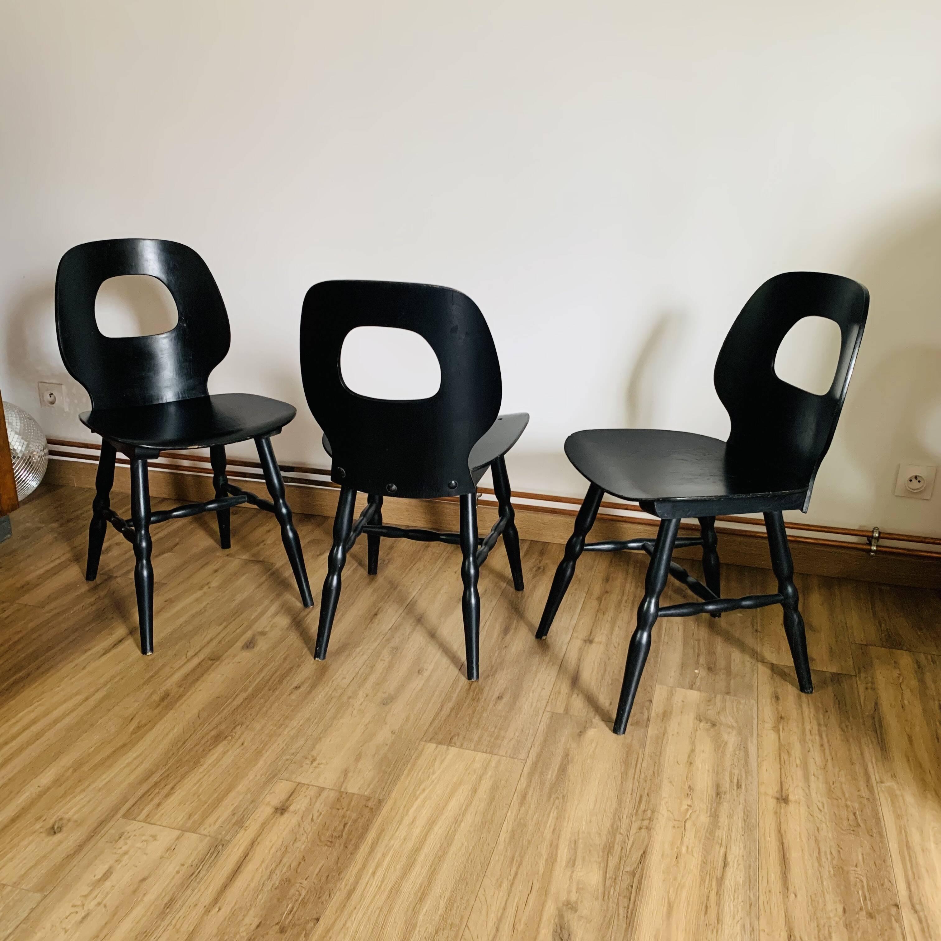 Set of 3 black Baumann eye model chairs