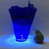 Murano - Vase mouchoir en verre bleu cobalt 25 cm de haut