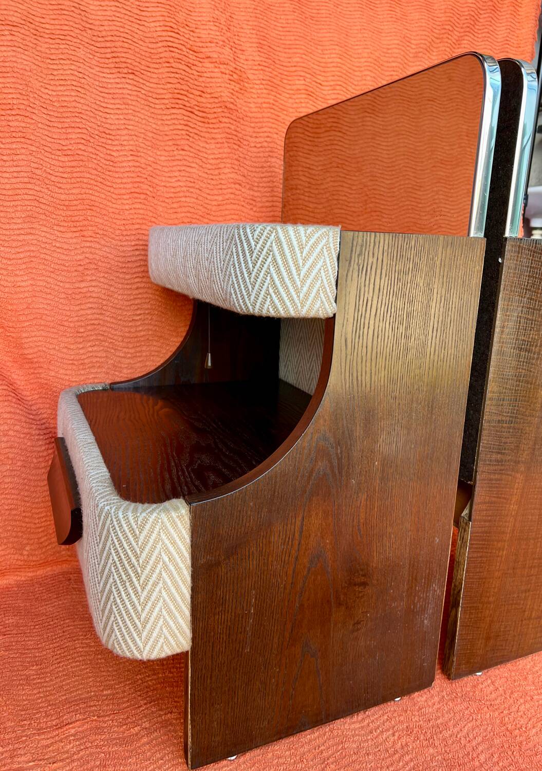 SET OF 2 VINTAGE 1970S NIGHTSTANDS/SOFA ENDS IN WOOD AND FABRIC