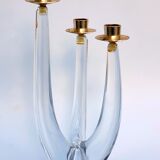 Schneider candle holder in crystal and gilded metal - three lights - 1960s