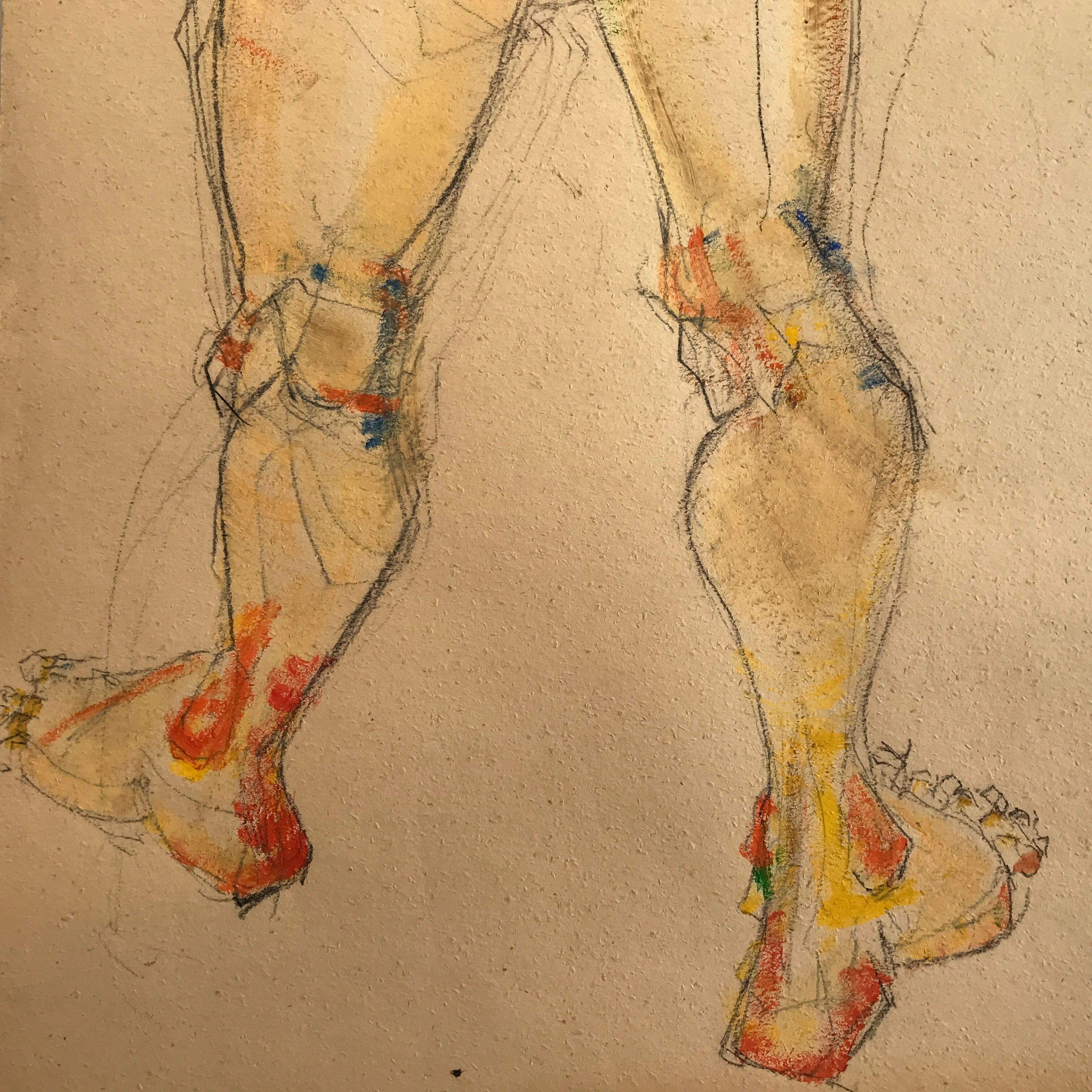 Mixed media on paper by robert haisley, study of female body, with color highlights
