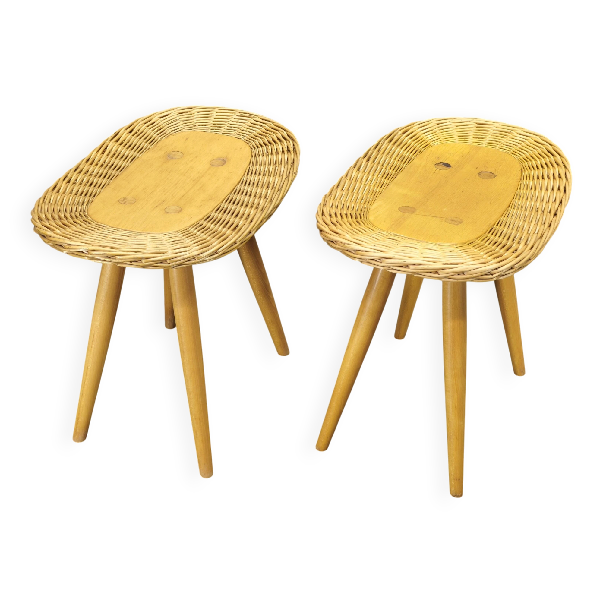 Pair of Rattan Side Tables by Jan Kalous for ULUV, 1970s