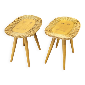 Paire de tables d'appoint en rotin par Jan Kalous pour ULUV, années 1970.