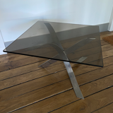 Table basse chromée et verre fumé 1970