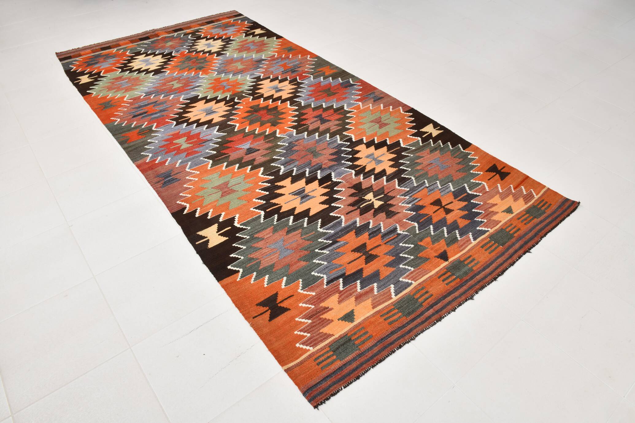 5x11 Multicolor Geometric Style Kilim Rug, Hanmade Wool Area Rug, 162x342Cm
