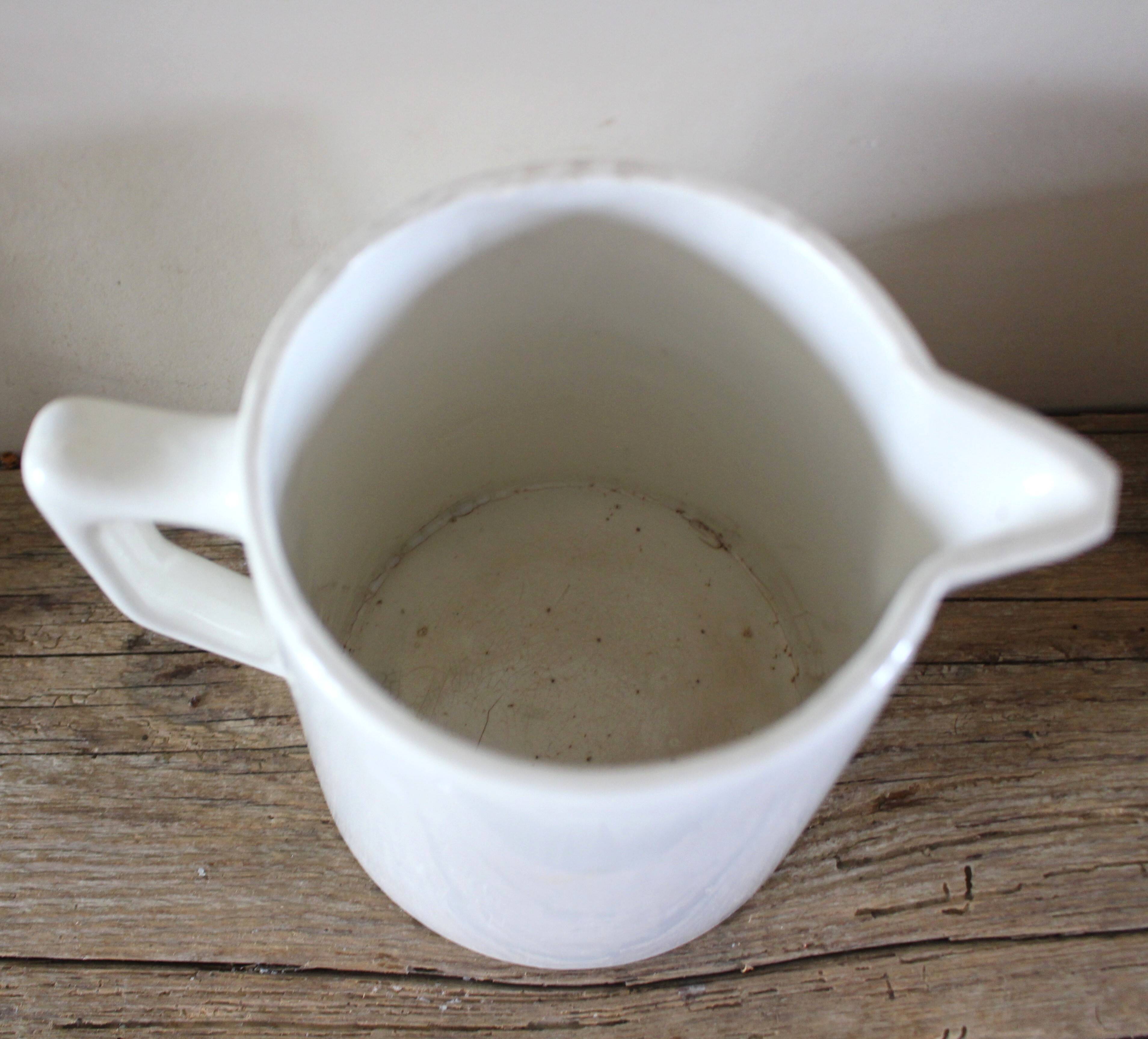 White earthenware pitcher carafe Digoin Sarreguemines