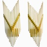 Pair of Murano glass wall lamps with gilded structure, Sciolari, Italy 1970