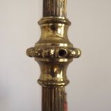 Art Nouveau three-light chandelier in bronze with orange and green glass shade, France.