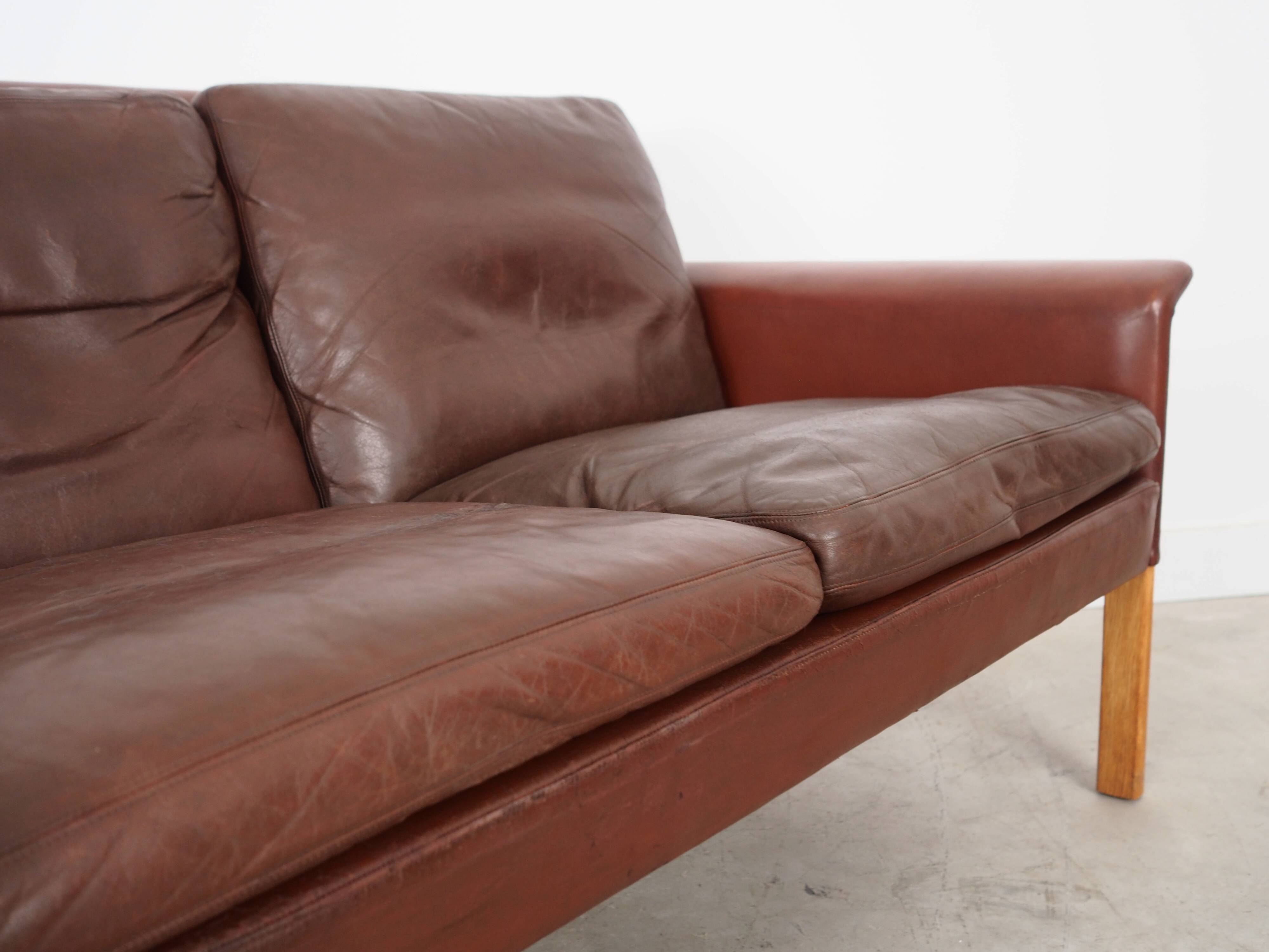 Brown leather sofa, Danish design, 1960s