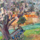 Under the cherry tree in bloom, oil on canvas signed Lacas.