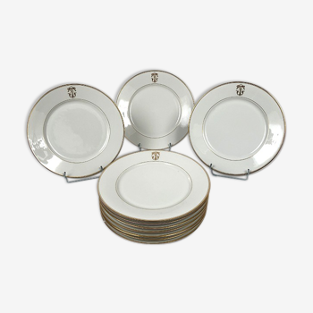 Limoges porcelain, Coiffe Jeune, set of ten plates figured 1910