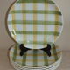 6 green and yellow checkered plates, tea towel