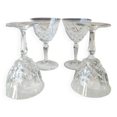Lot 4 x Verres à Vin blanc à col évasé. Motifs croisillons/Gouttes d eau..