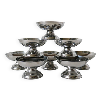set of 8 designer stainless steel bowls 1970