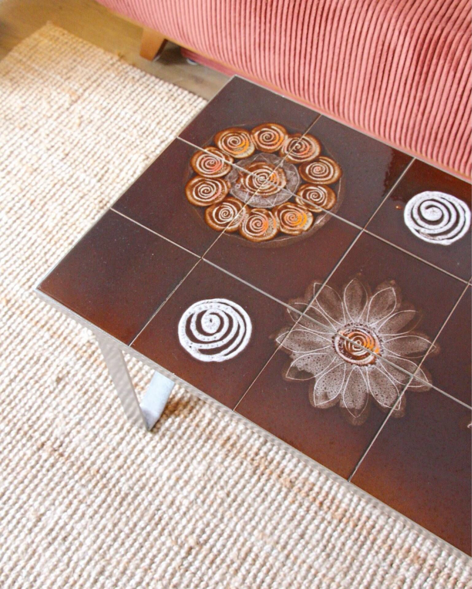 Vintage coffee table in glazed ceramic and metal – 1970s