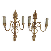 Paire d'appliques "flambeaux" Louis XVI en bronze doré
