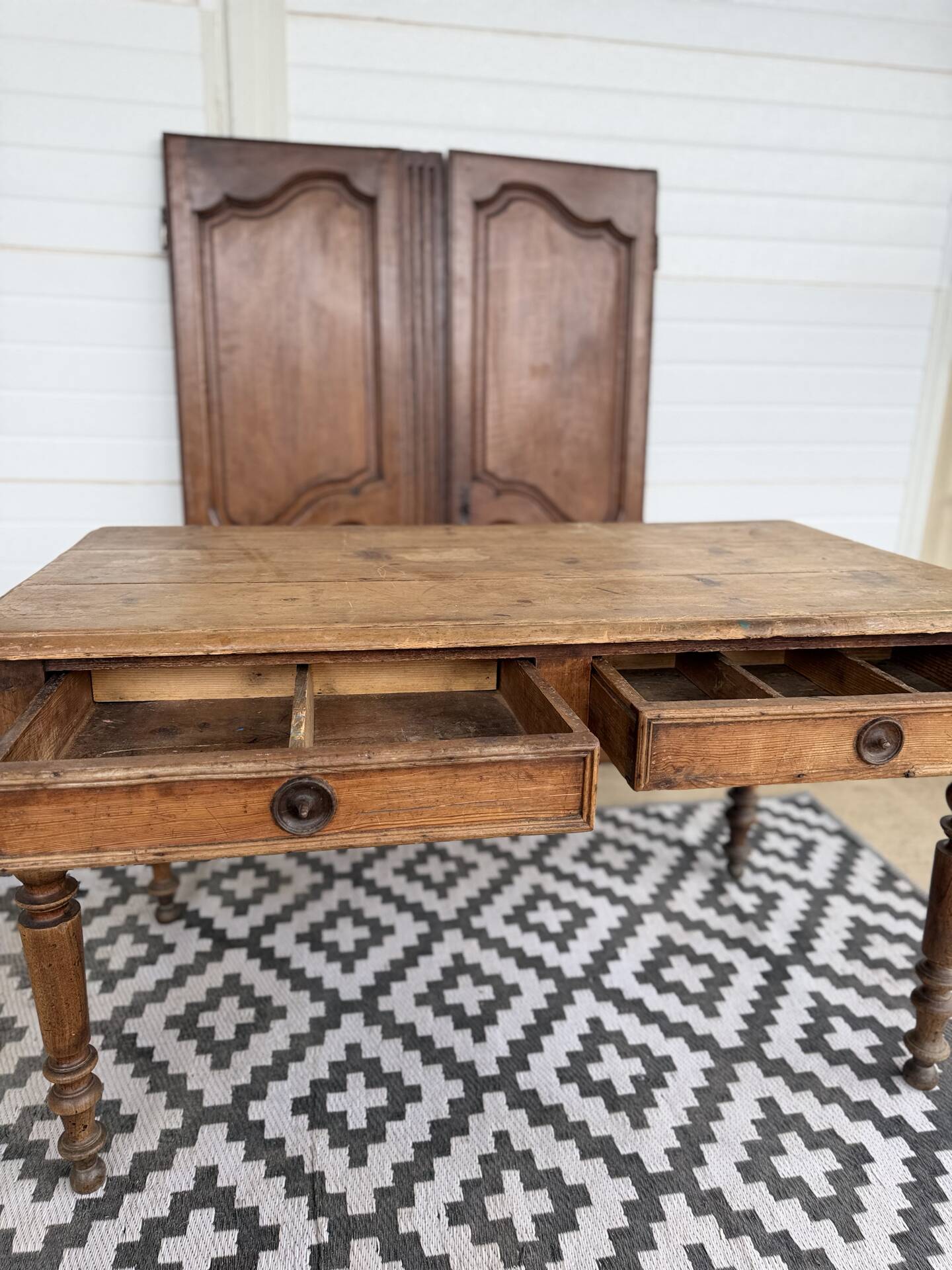 Antique pine desk - turned legs