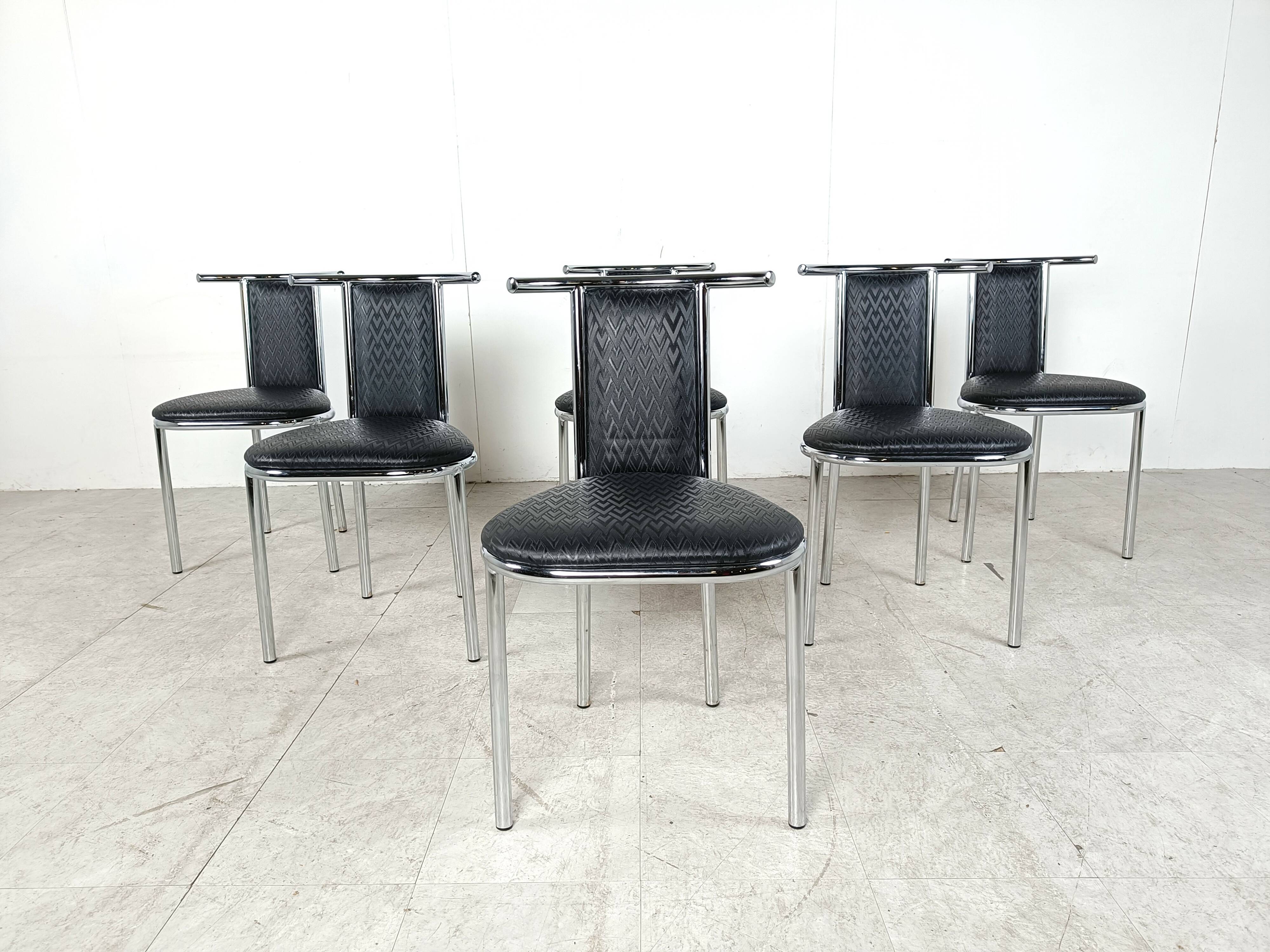 Vintage chrome postmodern dining chairs, 1980s