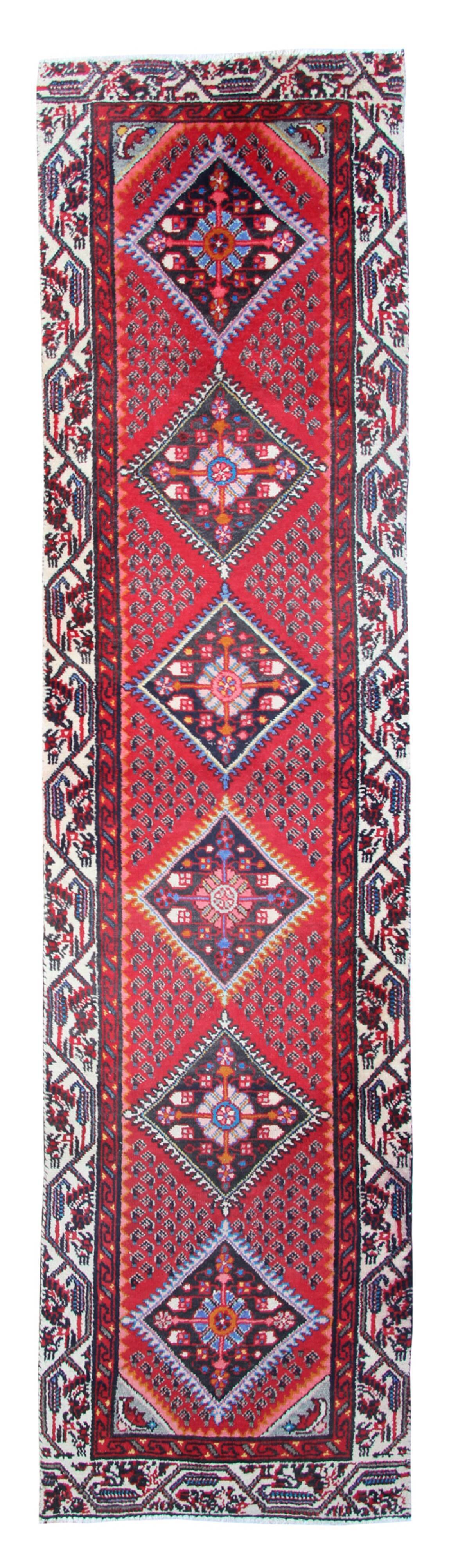 Vintage persian runner rug long handwoven oriental wool carpet - 74x300cm