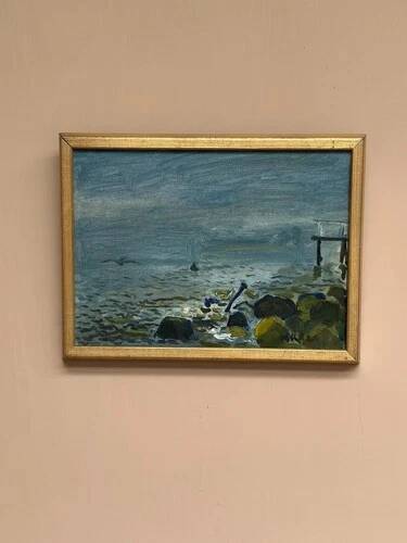 Huile sur toile originale "Rivière" par Lars Herder vintage et encadrée 37×28cm