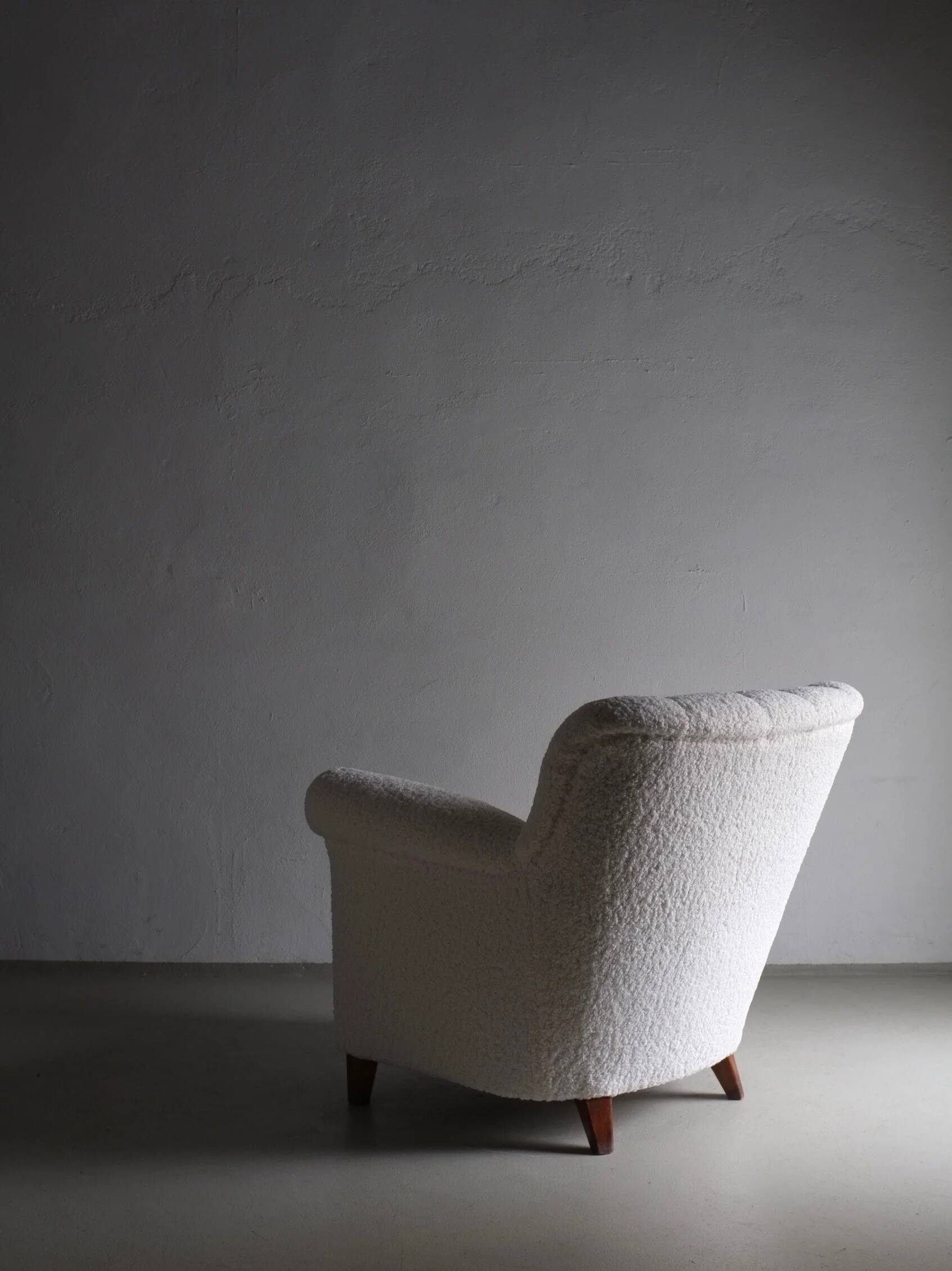 White faux shearling lounge chair | Sweden | 1940s