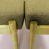 Set of two vintage-style footstools, green wood and bouclé upholstery