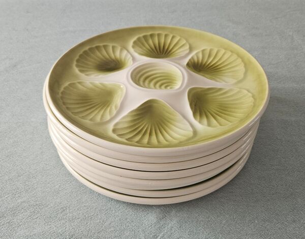Lot 8 assiettes à huîtres vintage moulin des loups - vert sauge - fran