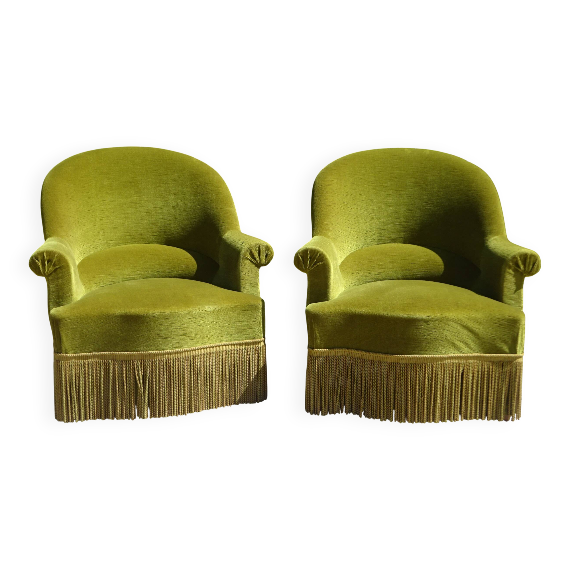 Paire de fauteuils crapauds en velours vert