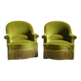 Paire de fauteuils crapauds en velours vert