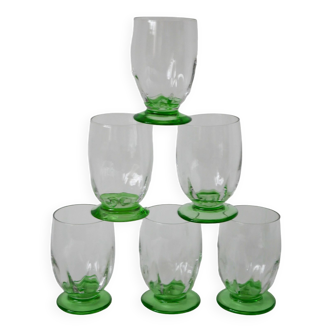 Set of 6 large Art Deco glasses in green glass, 1930