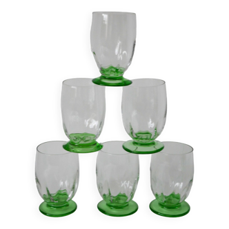 Lot de 6 grands verres Art Déco en verre vert, 1930