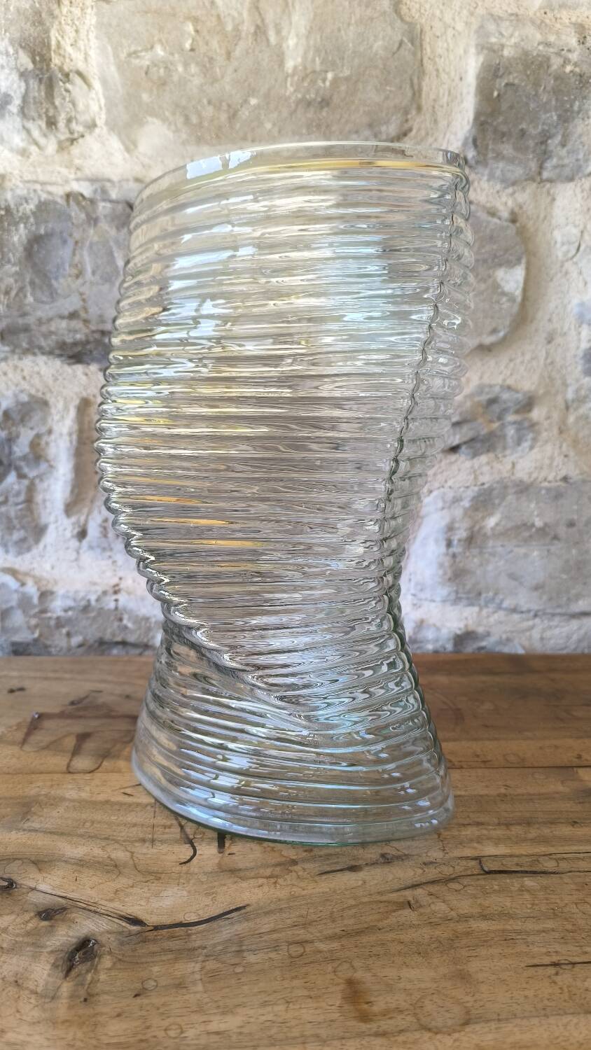 Large wavy pressed glass vase