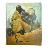 Orientalist oil on canvas. The snake charmer. 55x46.