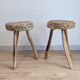 Pair of brutalist tripod stools attributed to Audoux & Minet.