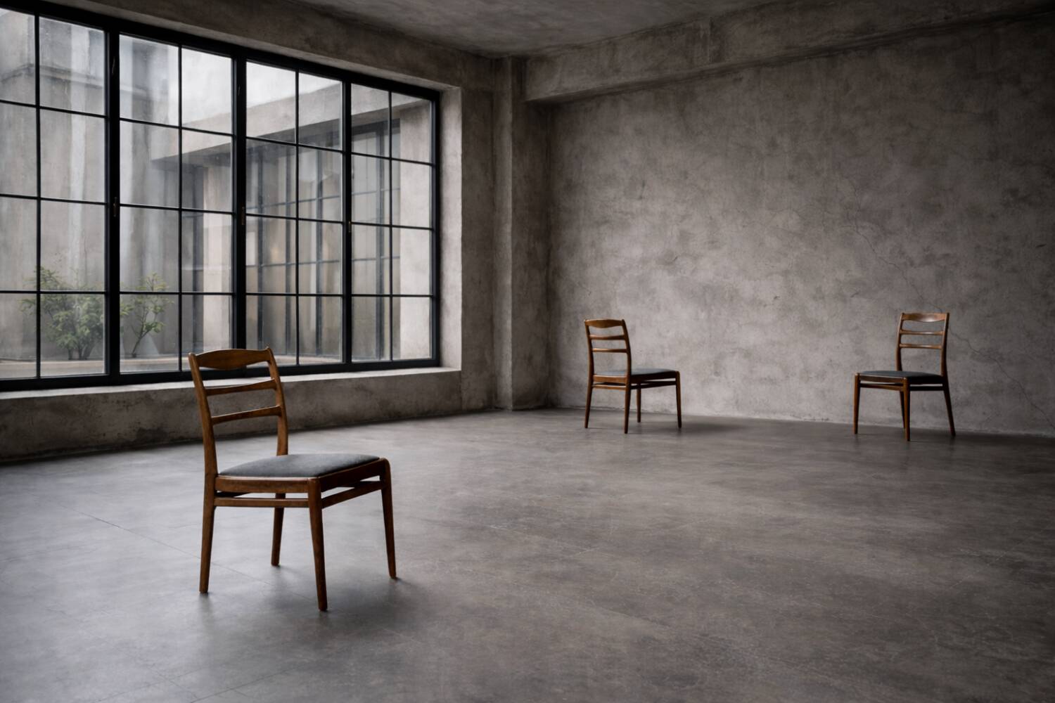 Vintage Mid-Century Danish Modern Elegant Teak & Grey Fabric Chairs, 1960s